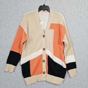 C+D+M NEW Sweater Size S Womens Orange Black Tan Button Cardigan Long Sleeve